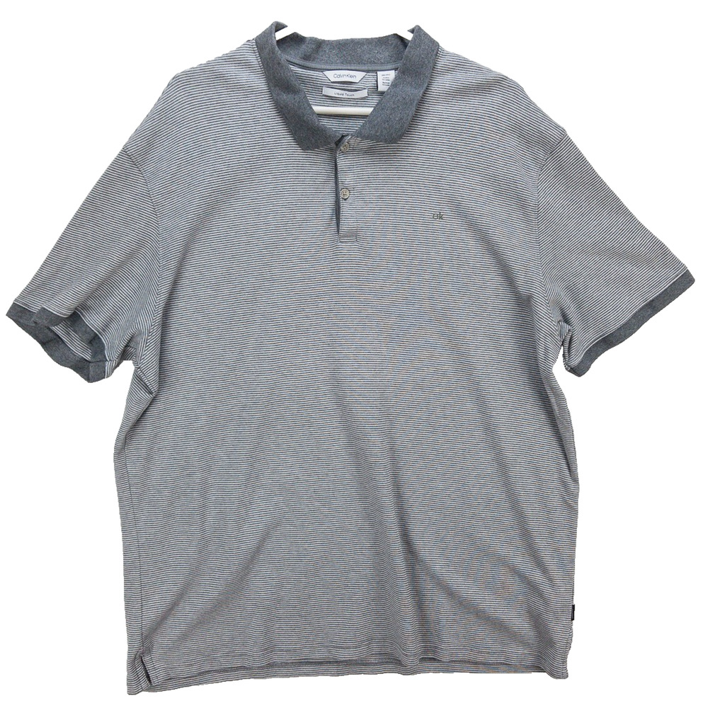 Calvin Klein Liquid Touch Polo Men’s 2XL Gray Striped Soft Business Casual